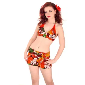 Vintage Womens S Swimsuit Bathing Suit 1970s 2 Piece Bikini Hawaiian Print Halter  Shorts