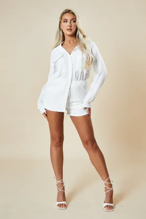 White Button Up Front Shirt & Shorts Co-ord Set - Hoshi