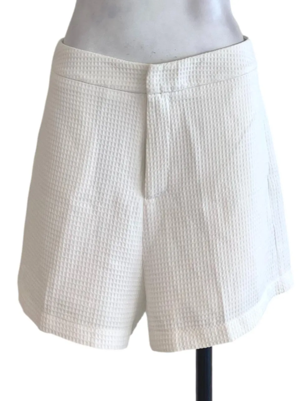 White Textured Shorts