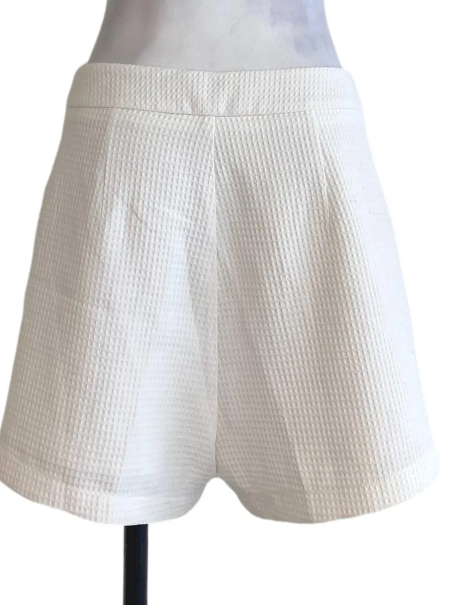 White Textured Shorts