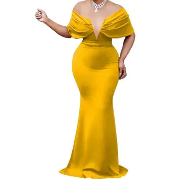 Women V-neck Off The Shoulder Elegant Party Dresses Woman Sleeveless Bodycon Maxi Dress Evening Vestidos Sexy Long Dresses HW198