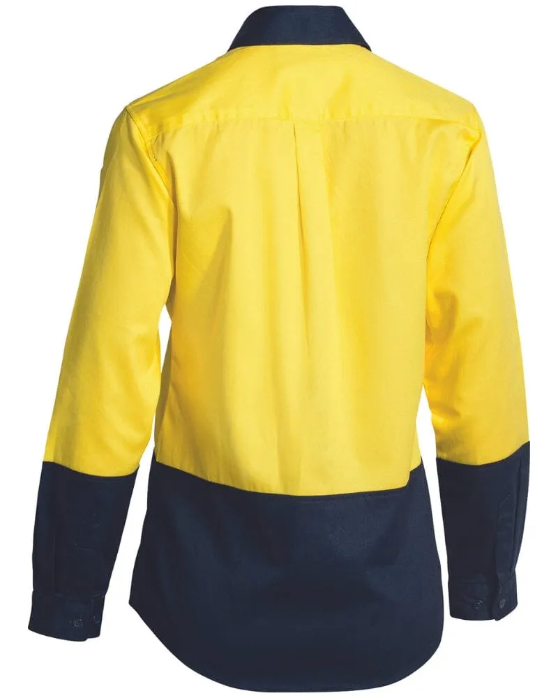 Womens Hi Vis Long Sleeve Drill Shirt - Yellow/Navy