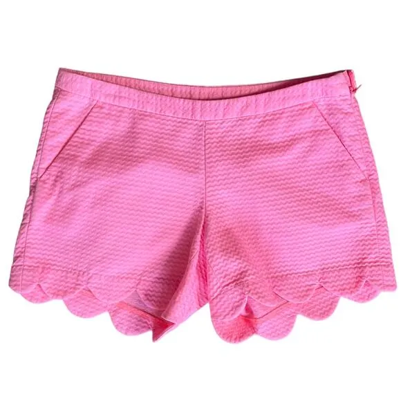 Women's Size 00 Lilly Pulitzer Pink Textured Scalloped The Buttercup Shorts 4&quot;