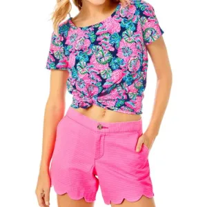 Women's Size 00 Lilly Pulitzer Pink Textured Scalloped The Buttercup Shorts 4&quot;