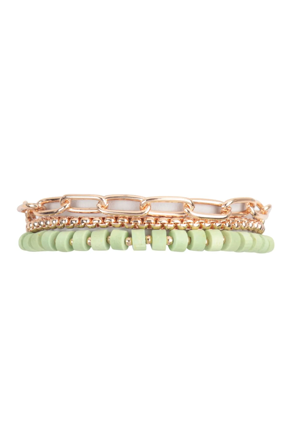WOOD BEAD CHAIN LAYERED BRACELET