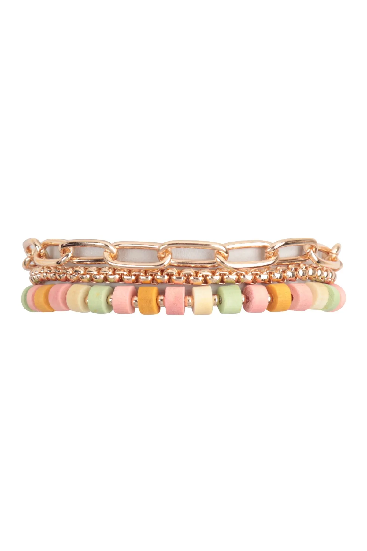 WOOD BEAD CHAIN LAYERED BRACELET