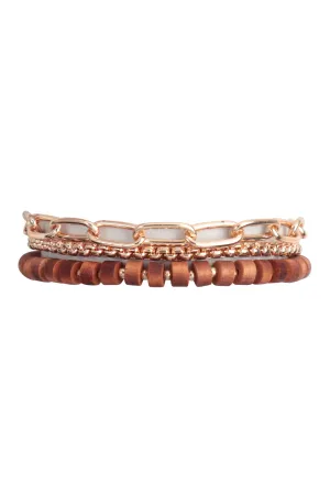 WOOD BEAD CHAIN LAYERED BRACELET