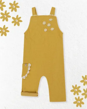 Yellow Floral Applique Dungarees