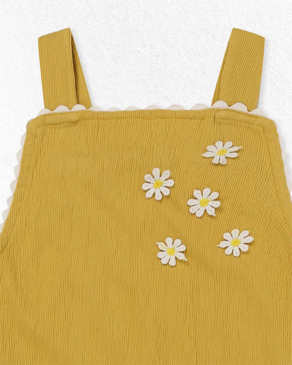 Yellow Floral Applique Dungarees