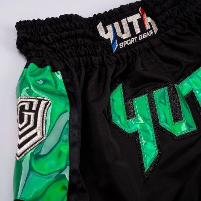 Yuth Hologram Black / Green Muay Thai Shorts