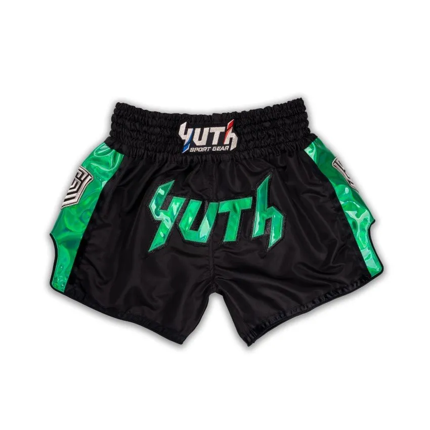 Yuth Hologram Black / Green Muay Thai Shorts