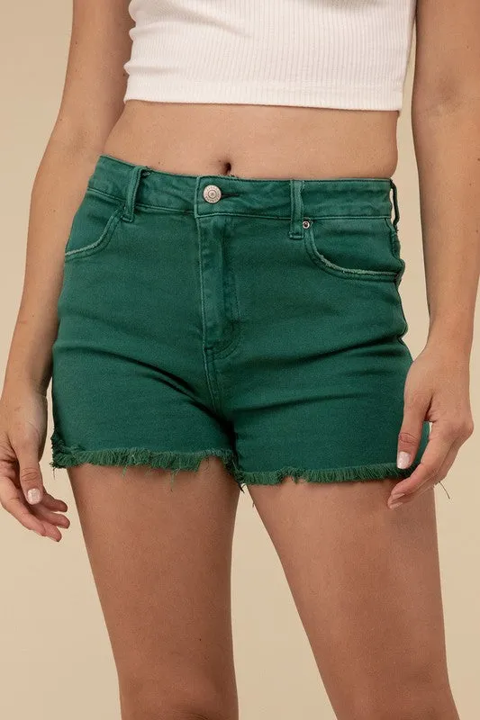 ZENANA Acid Washed Frayed Cutoff Hem Shorts