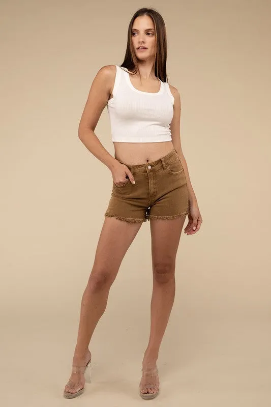 ZENANA Acid Washed Frayed Cutoff Hem Shorts