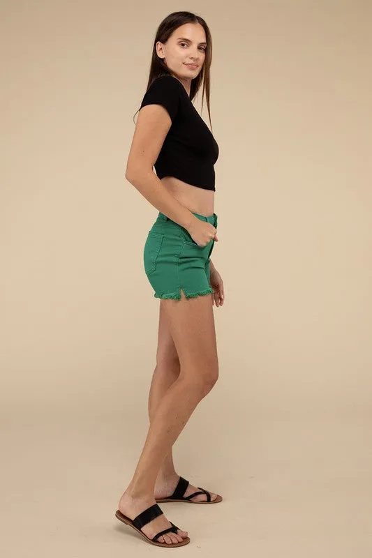 ZENANA Acid Washed Frayed Cutoff Hem Shorts