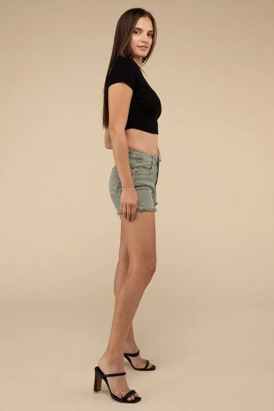 ZENANA Acid Washed Frayed Cutoff Hem Shorts