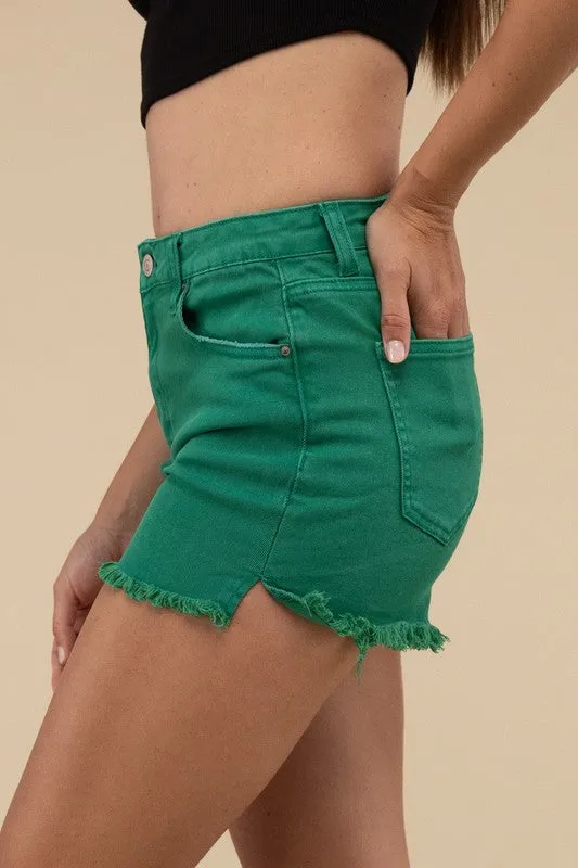 ZENANA Acid Washed Frayed Cutoff Hem Shorts