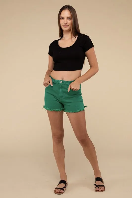 ZENANA Acid Washed Frayed Cutoff Hem Shorts