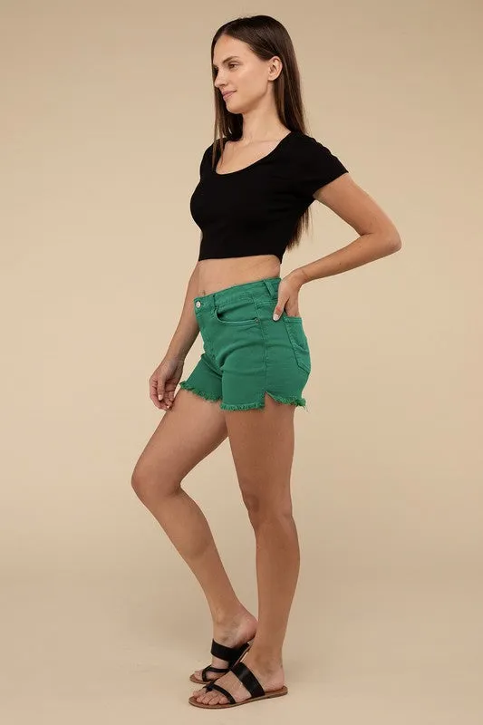 ZENANA Acid Washed Frayed Cutoff Hem Shorts