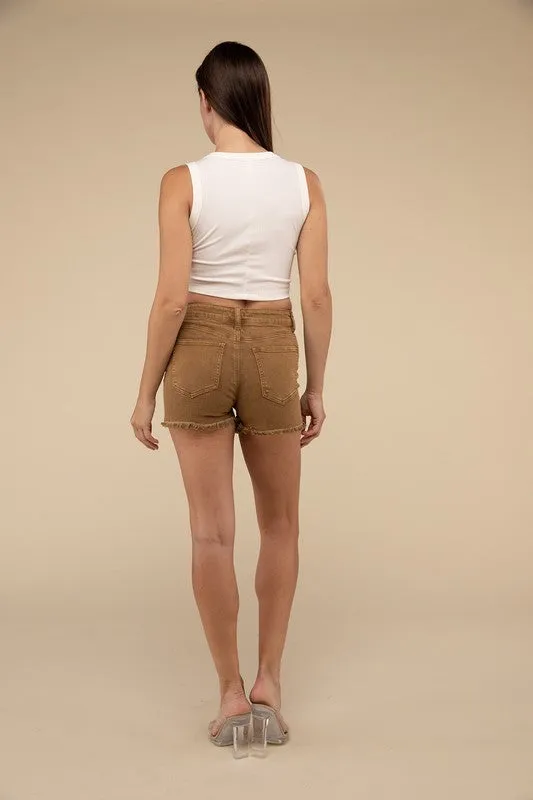 ZENANA Acid Washed Frayed Cutoff Hem Shorts