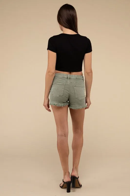 ZENANA Acid Washed Frayed Cutoff Hem Shorts