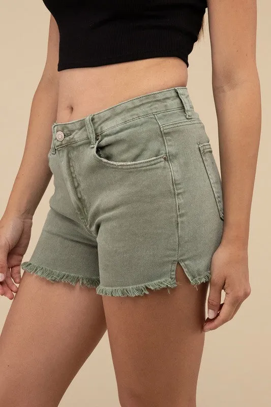 ZENANA Acid Washed Frayed Cutoff Hem Shorts