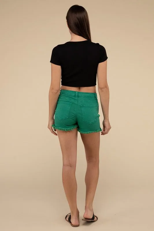 ZENANA Acid Washed Frayed Cutoff Hem Shorts