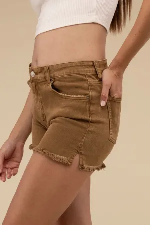 ZENANA Acid Washed Frayed Cutoff Hem Shorts
