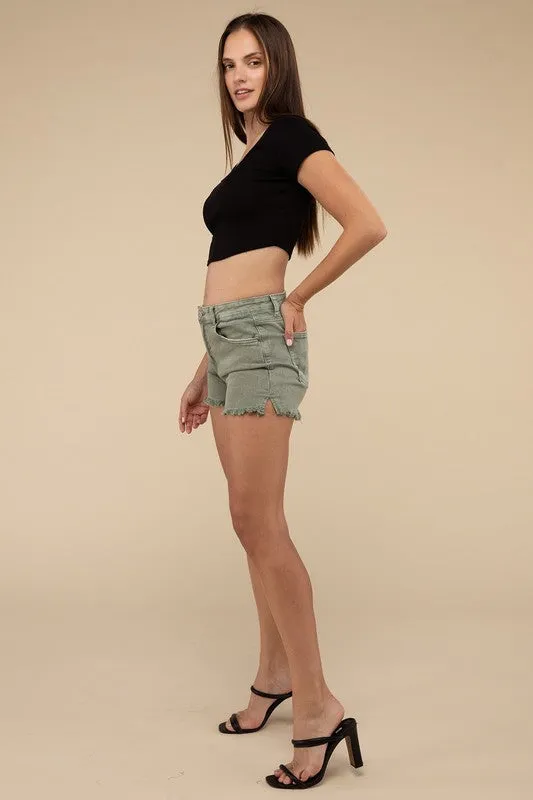 ZENANA Acid Washed Frayed Cutoff Hem Shorts